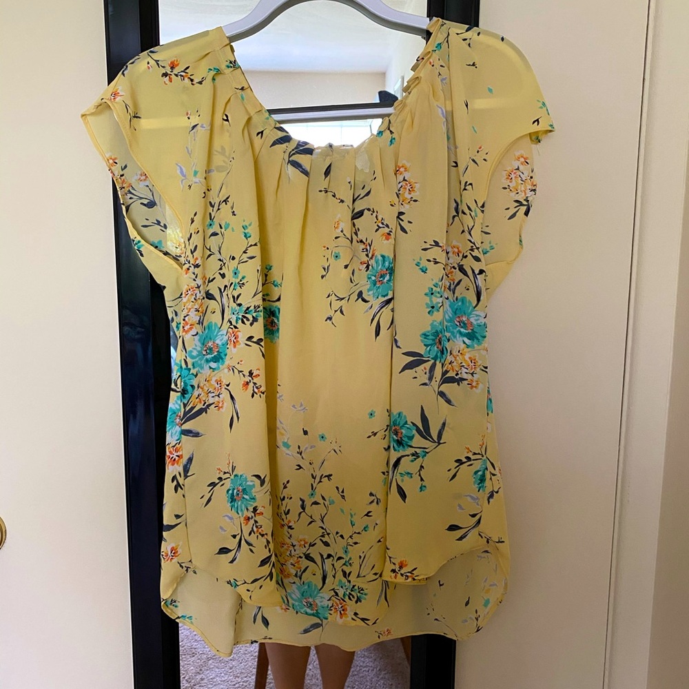 LC Lauren Conrad Soft Yellow Floral Blouse